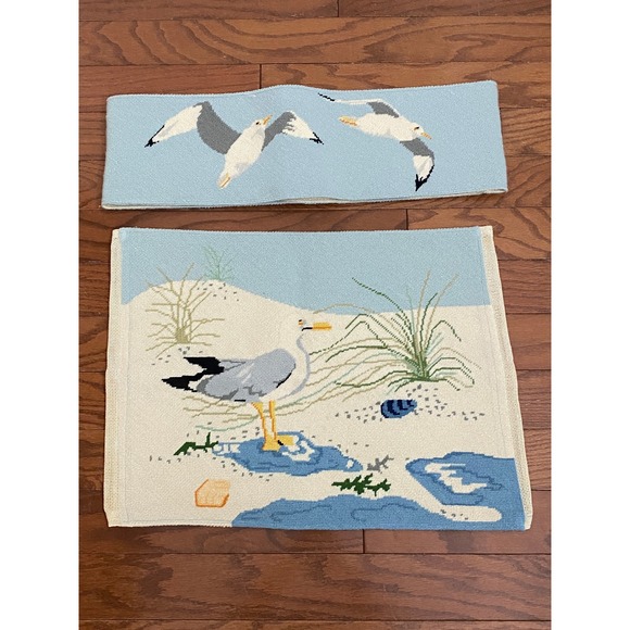 Other - Vintage Needlepoint Seagull Directors Chair Cover‎ Set Coastal Beach Nautical